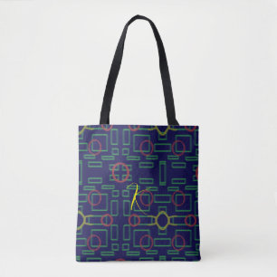 Blue Squares Geometric Tote Bag