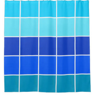 Blue Squares Gradient Stripes Shower Curtain