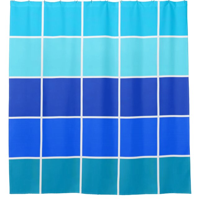Blue Squares Gradient Stripes Shower Curtain (Front)
