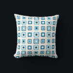 Blue Squares in Blue Squares Cushion<br><div class="desc">Mid Century Modern blue squares within more blue squares. The squares are slightly larger on one side of the pillow than on the other for a unique throw pillow.  The silver and blue of the squares will work with many design styles,  not only just mid-century modern or retro.</div>