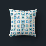 Blue Squares in Blue Squares Cushion<br><div class="desc">Mid Century Modern blue squares within more blue squares. The squares are slightly larger on one side of the pillow than on the other for a unique throw pillow.  The silver and blue of the squares will work with many design styles,  not only just mid-century modern or retro.</div>