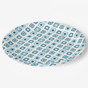 Blue Squares in Blue Squares Paper Plate