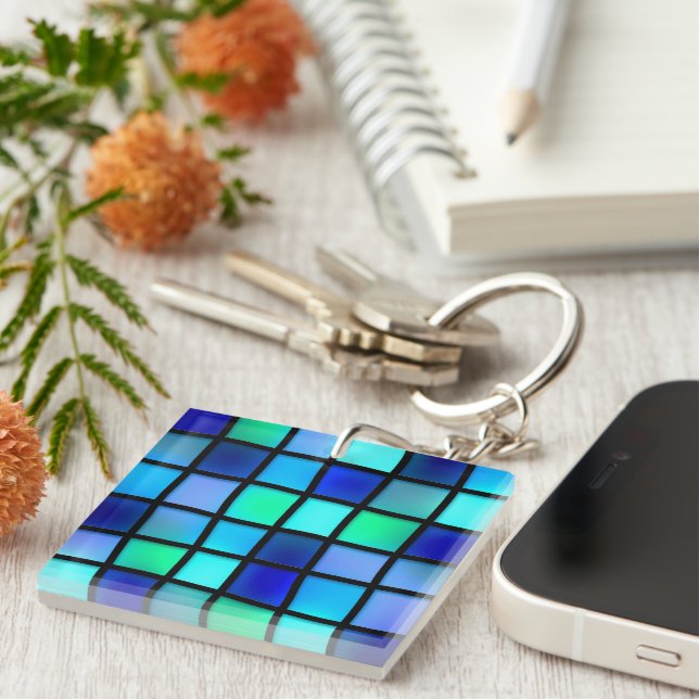 Blue Squares Key Ring (Front Right)
