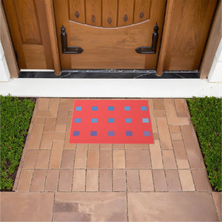 Blue Squares On Red Background Doormat