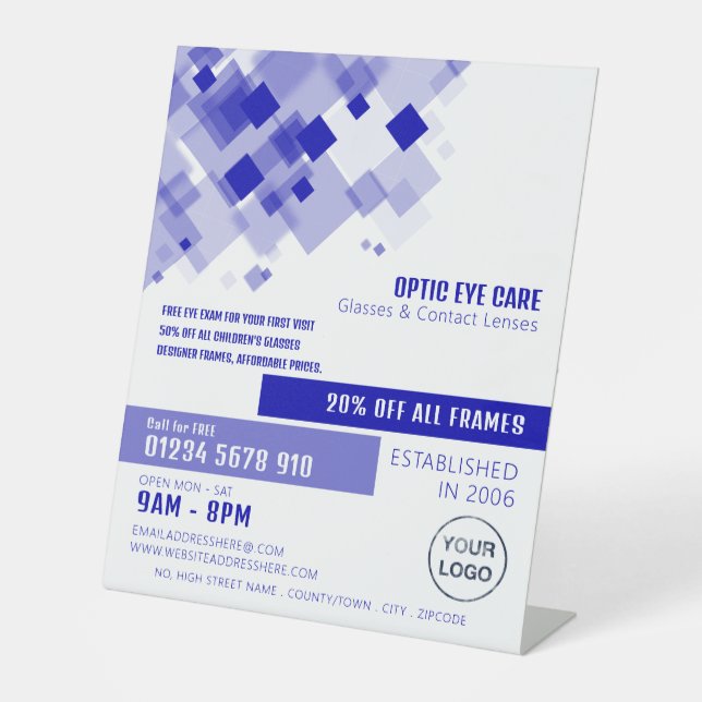 Blue Squares, Optician, Technical Practitioner Pedestal Sign (Front)