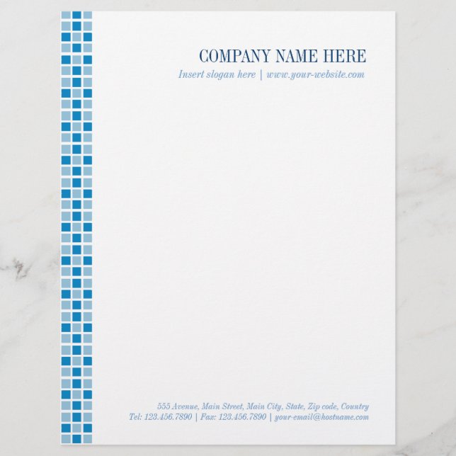 Blue Squares Pattern Letterhead Template (Front)
