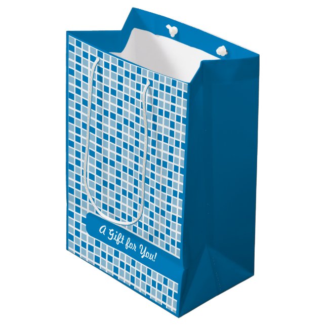 Blue Squares Pattern Medium Gift Bag (Front Angled)