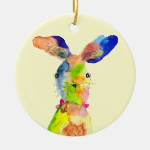 Blue squares watercolor abstract ceramic ornament