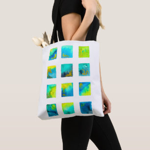 Blue squares watercolor abstract tote bag