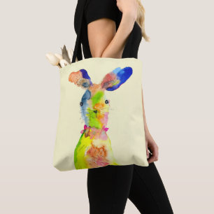 Blue squares watercolor abstract tote bag