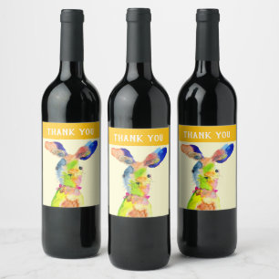 Blue squares watercolor abstract wine label