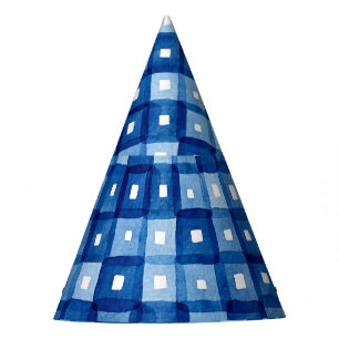 Blue Squares, Watercolor Seamless Mosaic. Party Hat