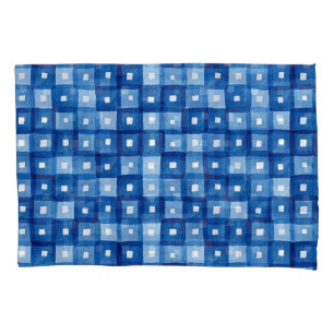 Blue Squares, Watercolor Seamless Mosaic. Pillowcase