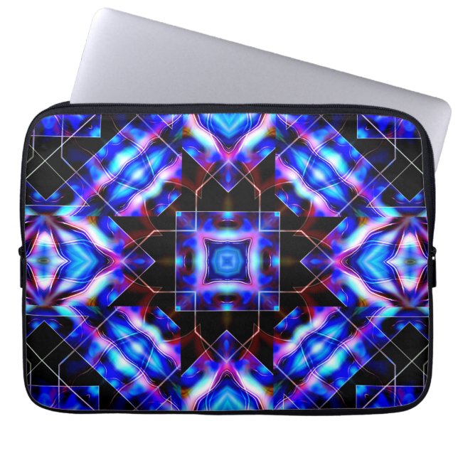 Blue squares with gradient acrylic style, on dark  laptop sleeve (Front)