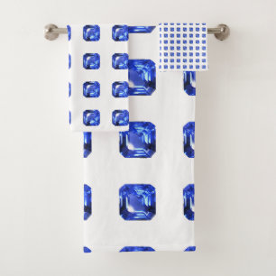Blue Squarish Pattern Bath Towel Set