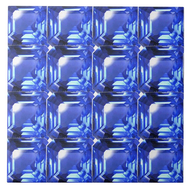 Blue Squarish Pattern Ceramic Tile (Front)