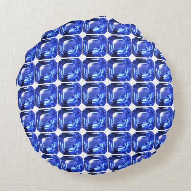 Blue Squarish Pattern Round Cushion (Back)