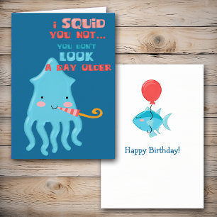 Blue Squid Birthday Card