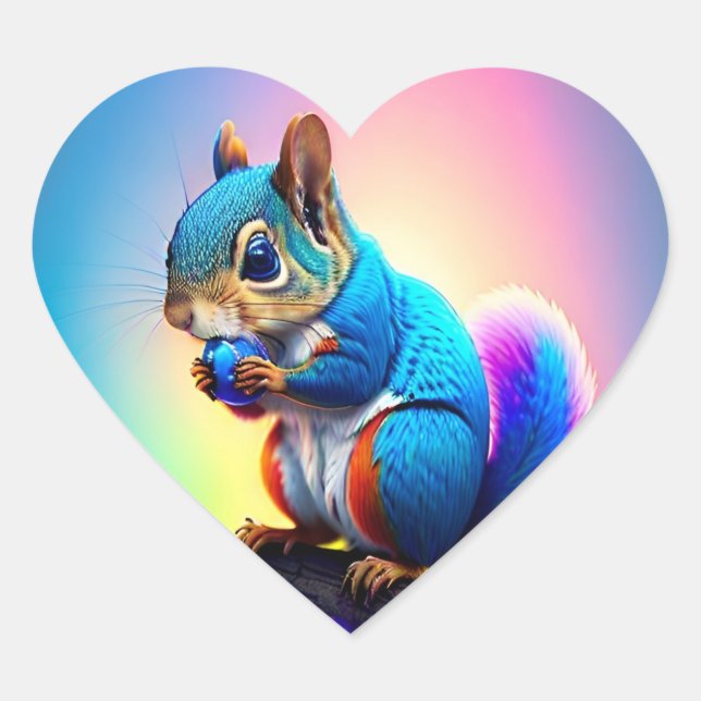 Blue Squirrel Eating A Fruit-323232 Heart Sticker (Front)
