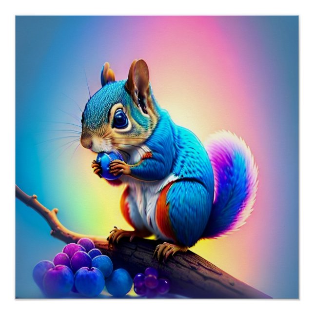 Blue Squirrel Eating A Fruit-323232 Poster (Front)