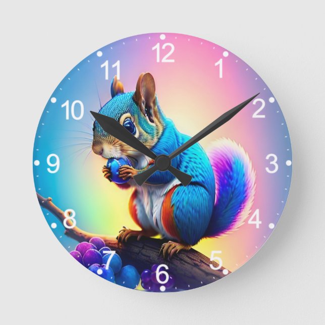 Blue Squirrel Eating A Fruit-323232 Round Clock (Front)