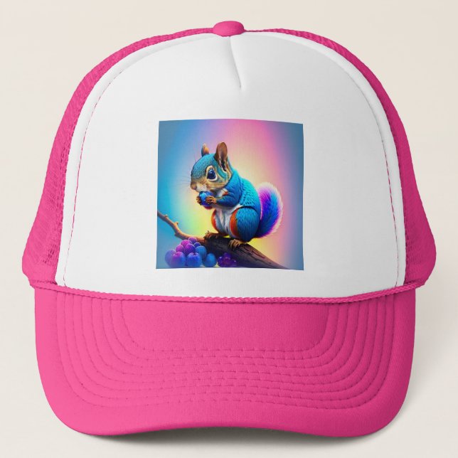 Blue Squirrel Eating A Fruit-323232 Trucker Hat (Front)