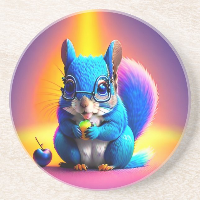 Blue Squirrel Eating A Fruit-79577 Coaster (Front)