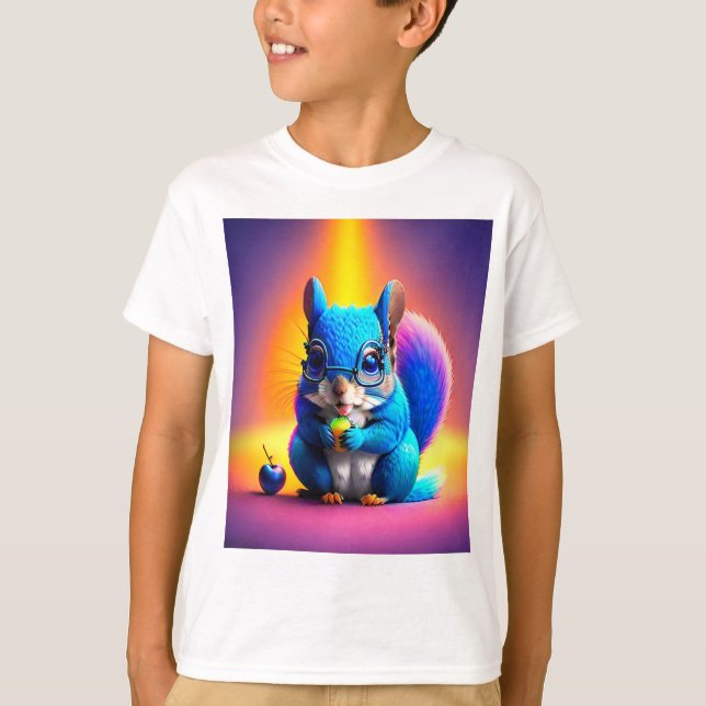 Blue Squirrel Eating A Fruit  T-Shirt (Front)