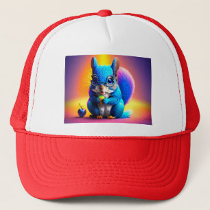 Blue Squirrel Eating A Fruit Trucker Hat