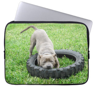 Blue Staffordshire Bull Terrier Play Time, Laptop Sleeve