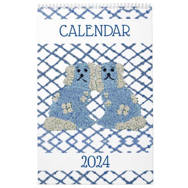 Blue Staffordshire Dogs Lattice Trellis    Calendar (Cover)