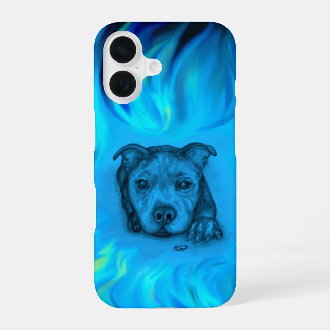 Blue Staffy Puppy iPhone 16 Case (Back)
