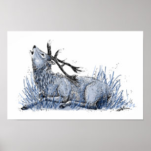 Blue Stag Poster