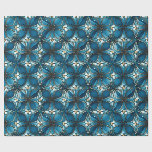 Blue Stain Glass Abstract Cross Wrapping Paper (Seam)