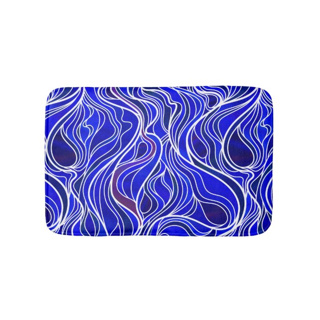 Blue Stained Glass Abstract Bath Mat (Front)