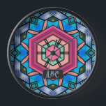 Blue Stained Glass Art Deco Vintage Couples Clock<br><div class="desc">Vintage style borrowed from the golden age of Art Deco,  with blue textured and stained glass surrounding a decorative central pink area. You can add a couple's initials / mongrams to complete this romantic design that's ideal for wedding or new home gifts.</div>
