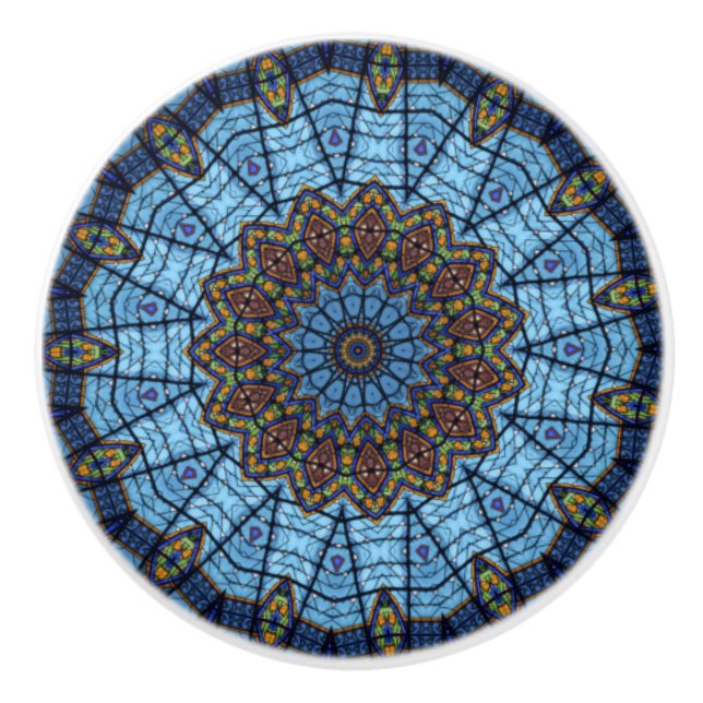 Blue Stained Glass Ceramic Drawer Cabinet Knob (Front)
