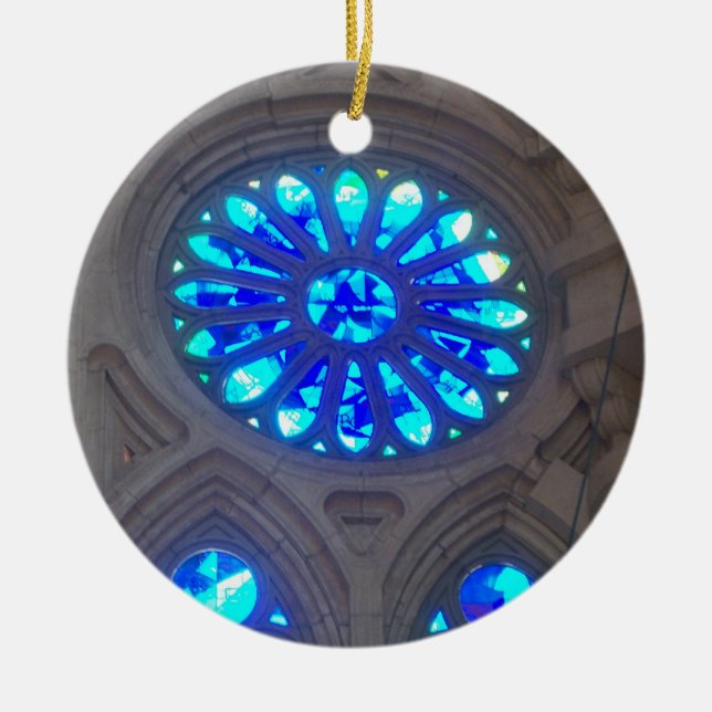 Blue Stained Glass Ceramic Tree Decoration (Front)