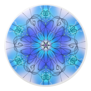 Blue Stained Glass Effect Flower Cabinet Pull
