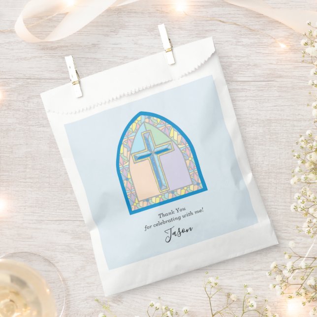 Blue Stained Glass First Communion Favour Bag (Clipped)