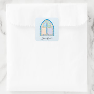 Blue Stained Glass First Communion Square Sticker