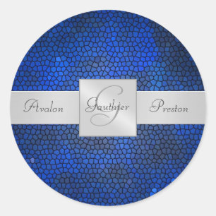 Blue Stained Glass Monogram Wedding Sticker