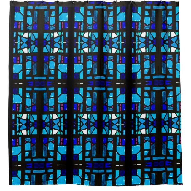 Blue Stained Glass Shower Curtain (Front)