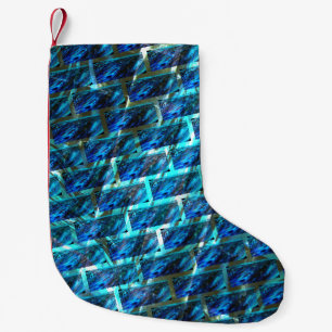 Blue stained grazed, grate or leaning brick effect small christmas stocking