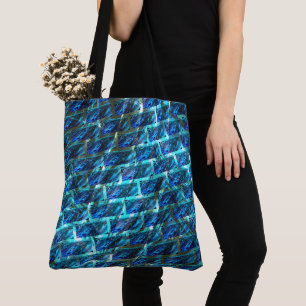 Blue stained grazed, grate or leaning brick effect tote bag