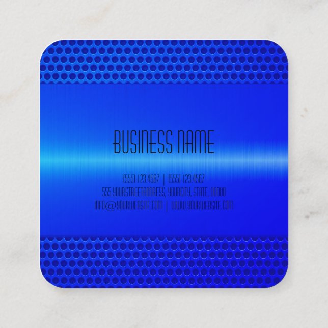 Blue Stainless Steel Metal Look Square Business Card (Back)