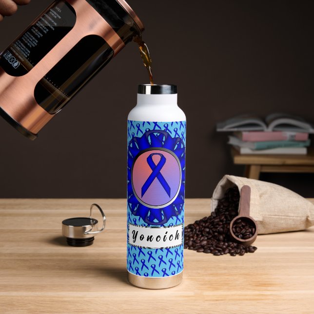 Blue Standard Ribbon by Kenneth Yoncich Water Bottle (Coffee)