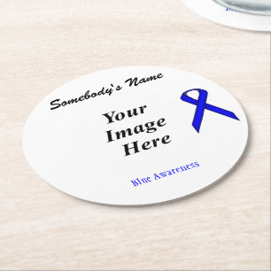 Blue Standard Ribbon Template by K Yoncich Round Paper Coaster