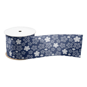 Blue Star and Snowflake Christmas Winter Pattern Satin Ribbon