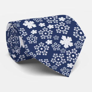 Blue Star and Snowflake Christmas Winter Pattern Tie